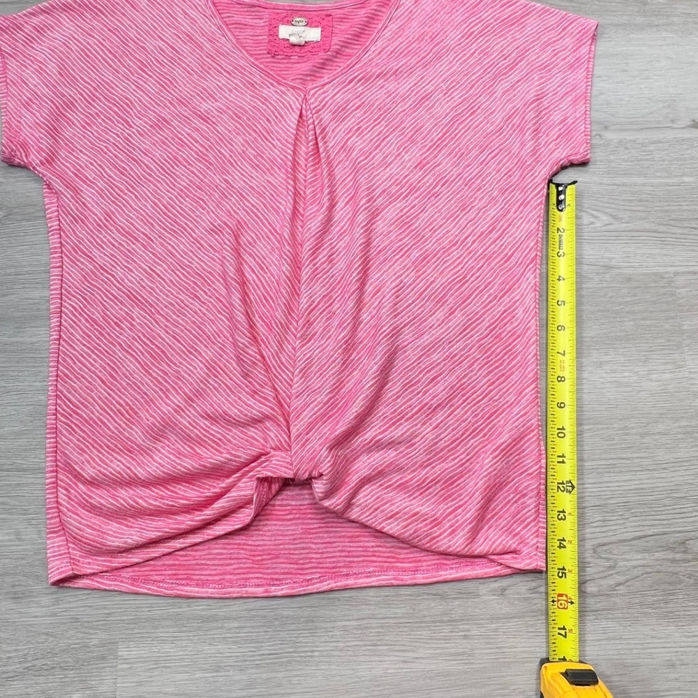 Cupio Womens Twist Front Top Size Medium Pink Striped Short Sleeve Casual Blouse - Picture 8 of 11